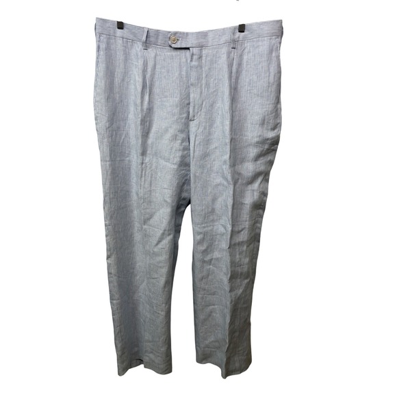 New Banana Republic Blue White Striped Linen Pleated Trousers 38 Beach Coastal